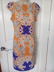 London Times Tan & Royal Blue Shift Dress