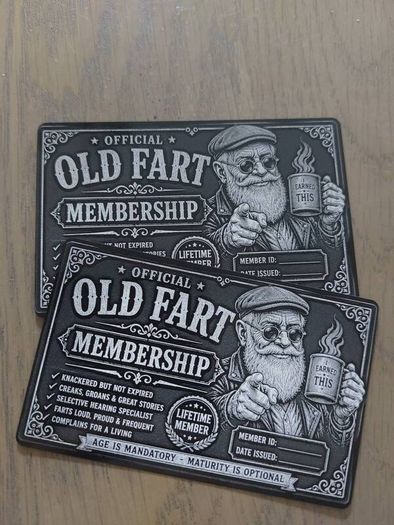 Old fart novelty metal business cards set of two