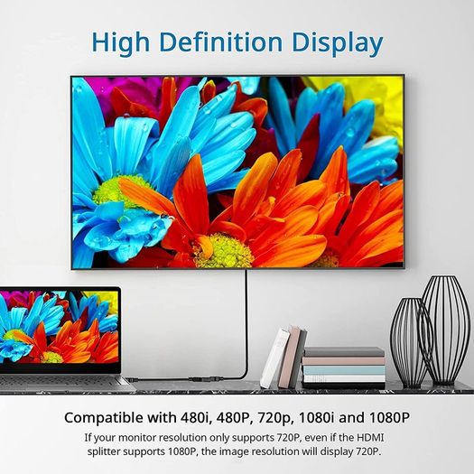HDMI 4K@60Hz (Male) to 2xHDMI (Female) Splitter Extension Gold Plated Cable Adapter (Brand New/Warranty)