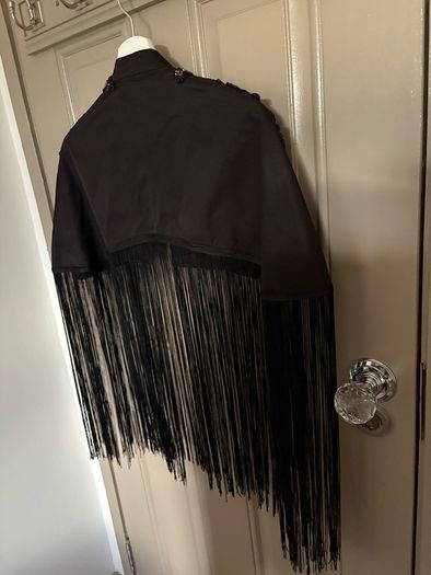 Heavily embellished limited edition exaggerated fringe cape cult piece