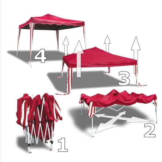 3M x 3M Popup gazebo Red, 4 Walls, 1 Person Assembley