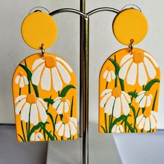 Mustard Yellow Daisy Motif N Shape Bohemia Earrings