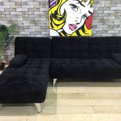 Black Velvet corner sofa bed Aroa,236cm
