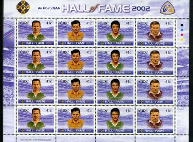 2002 Ireland GAA Hall of Fame Commemorative Stamp Sheetlet Plate 1A1A1A1A Mint Never Hinged (MNH)