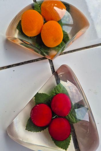 Paperweights x2 Vintage Midcentury Lucite fryit paperweights