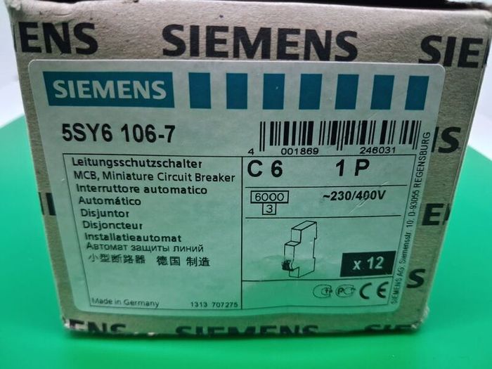 Postage - 12 x Siemens 5SY6106-7 MCB C6 1-Pole