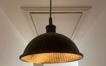 Pair of Copper Industrial Pendant Ceiling Lights Aged Patina