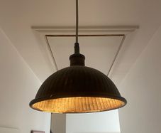 Pair of Copper Industrial Pendant Ceiling Lights Aged Patina
