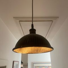 Pair of Copper Industrial Pendant Ceiling Lights Aged Patina