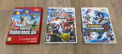 Wii games bundle - Mario bros Wii, Smash Bros Brawl, and Sonic Riders