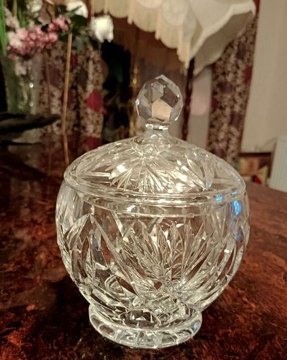 Heavy cut crystal lidded bowl