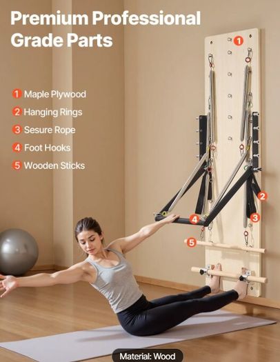 Wall-Mounted Pilates Reformer Springboard Maple Wood Resistance Training System for Home & Studio