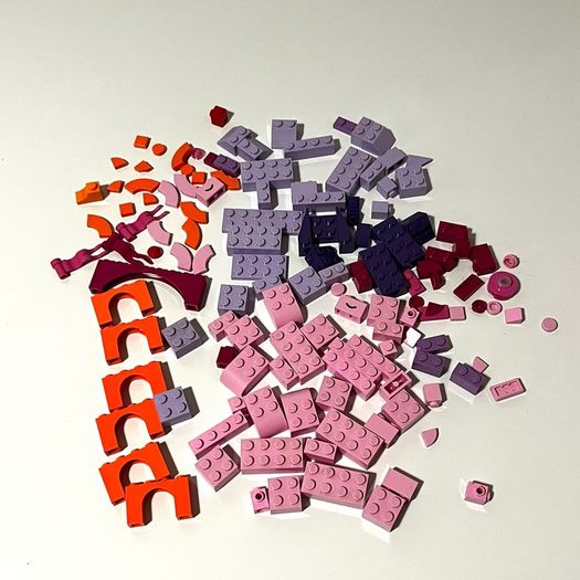 Collection of Colourful Lego Pieces in Pink, Purple, Coral etc.