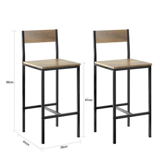 Set of 2 Bar Chairs | 67cm Counter Stools with Backrest  Metal Frame & Padded S