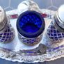 Vintage Silver Plate Salt and Pepper Shakers, Cobalt Blue Glass Liners Image 9