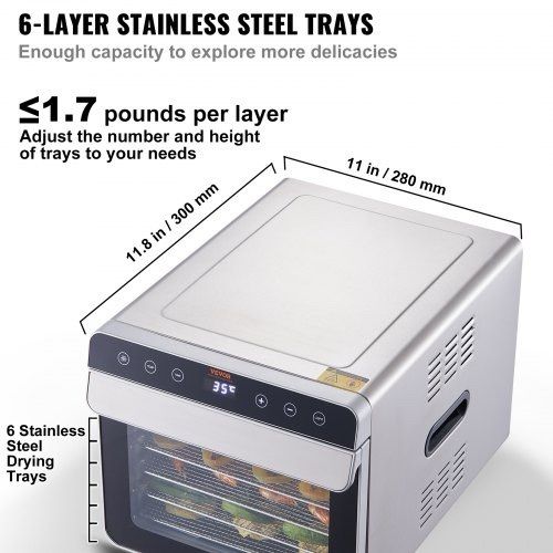 NEW SALE |  6 Trays Food Dehydrator Machine Stainless Steel 700W Jerky Fruit Drying