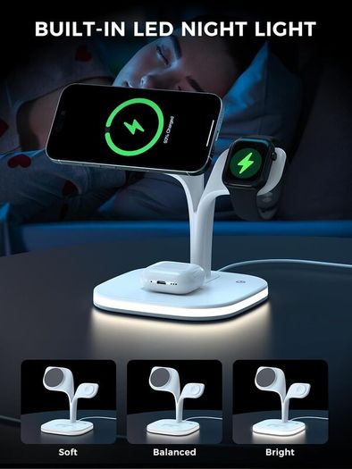 3 in 1 Wireless Charging Station for Apple Devices, MagSafe Wireless Charger Magnetic Charging for iPhone 17/Air/16/15/14/13/12 Series, AirPods Pro 4/3/2,Apple Watch Series/Ultra (with 20W PD Charger)