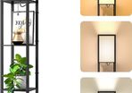 Floor Lamp with Shelves, LED Modern Wood Shelf Floor Lamp with 3 Color Temperature E27 Bulb and White Linen Shade, Corner Display Storage Standing Lamp for Living Room, Bedroom, Office (FREE POSTAGE)