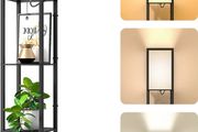 Floor Lamp with Shelves, LED Modern Wood Shelf Floor Lamp with 3 Color Temperature E27 Bulb and White Linen Shade, Corner Display Storage Standing Lamp for Living Room, Bedroom, Office (FREE POSTAGE)