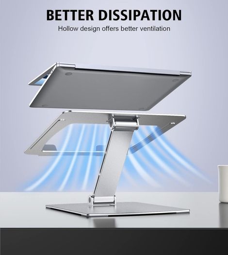 Laptop Stand Adjustable Height, Ergonomic Air-Ventilated Laptop Riser Holder for Desk, Aluminum Foldable Laptop Cooling Pads Computer Stand Compatible with MacBook Air Pro (10-16")-Silver