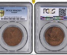 Ireland 1942 1d Penny PCGS MS63BN