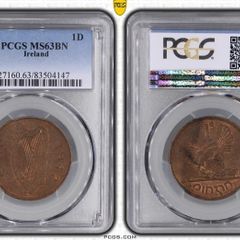 Ireland 1942 1d Penny PCGS MS63BN