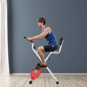 Foldable Exercise Bike, Indoor Fitness Bicycle Trainer with 8-level Magnetic Resistance and LCD Monitor, Red