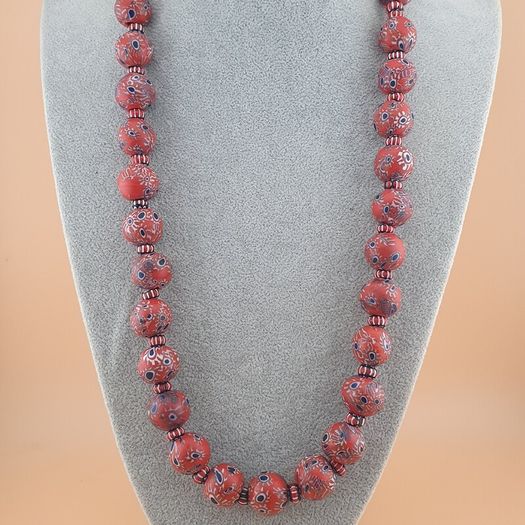 Antique Venetian Style Millefiori & Chevron Glass Beads Strands Necklace