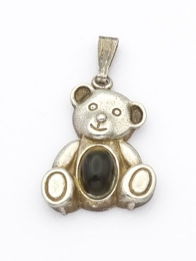 Vintage Signed 925 Sterling Silver Hematite Teddy Bear Charm