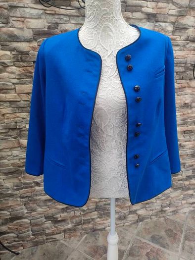 Electric blue ladies blazer with black button and trim detail size M/L Postage included