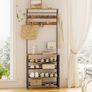 Coat Rack with Shoe Storage, Hall Tree with Tiltable Mesh Shelves, 4 Removable Hooks, Side Storage Pocket, Shoe and Coat Rack for Hallway, Living Room, Rustic Brown Image 4