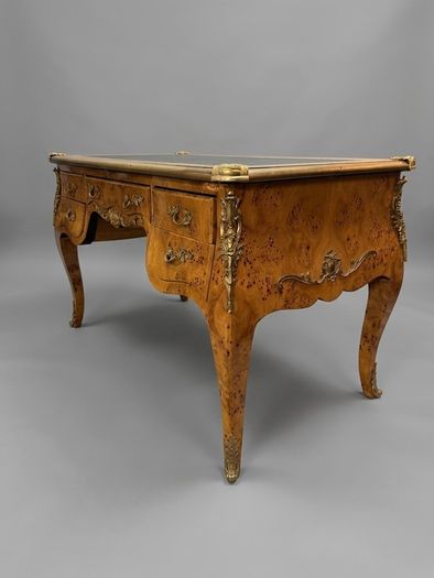Louis XV Style Burl Walnut Writing Desk with Leather Top