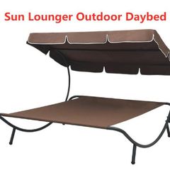 BRAND NEW 200 x 173 x 135 cm Sun Lounger Outdoor Daybed with Awning Beach Chair for Campsite Backyard Furniture Chairs Weather Resistance