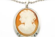 Lady Cameo Carved Shell Sterling Silver Necklace
