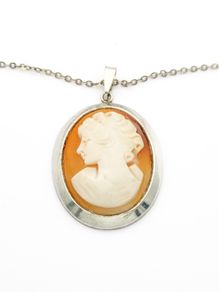 Lady Cameo Carved Shell Sterling Silver Necklace