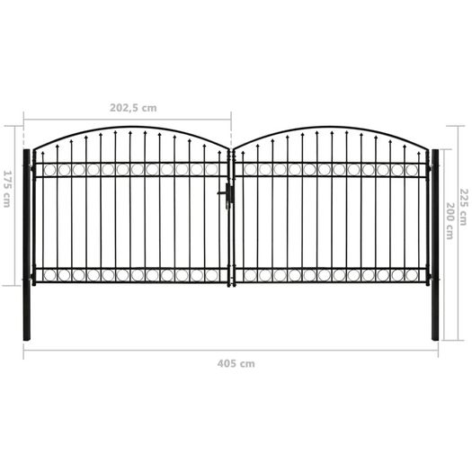 Fence Gate Double Door with Arched Top Steel 400x175 cm Black