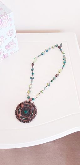Beaded Necklace with Round Pendant