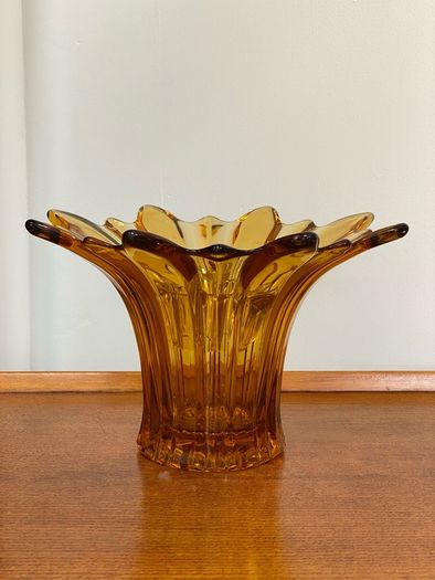 Mid Century Large Amber Color Handblown Vase