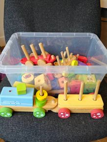 Wooden train and blocks