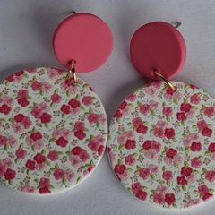 Pink & White Blossom Motif Round Earrings