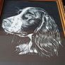 Springer Spaniel R. Russell dog art print in a wooden gold glazed frame 1978  size 23x28cm Image 2