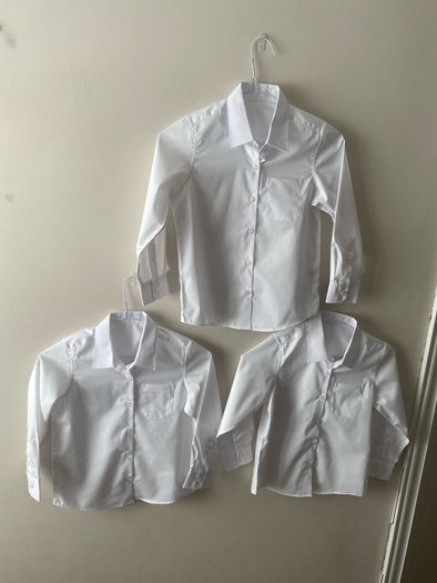 3 dunnes white shirts (new/as new) age 6-7