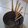 Graduated set French tinned Brass Pots and pans Image 2