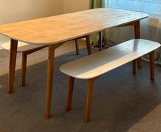White Danish design dining table with benches