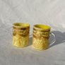 Pair Victorian Bohemian Yellow Spatter Glass Mugs - Gold Enamel - Souvenir - c1900 Image 4