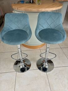 Pair of teal velvet bar stools