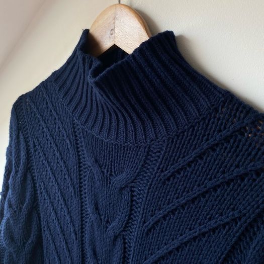 REISS Laura Navy Blue Cable Knit Wool Blend Sweater Dress Tunic Mock Neck Size M