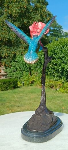 Hummingbird & Flower (40cm) - Patinated Bronze