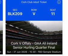 4 stand tickets - Cork V Offaly