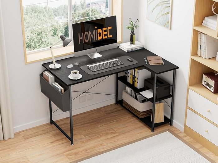 NEW SALE | L Shaped Desk 100CM Computer Desk Study Office Desk Gaming Desk Writing Table With Bookshelf Reversible Corner Desk For Home Office Studio Workstation